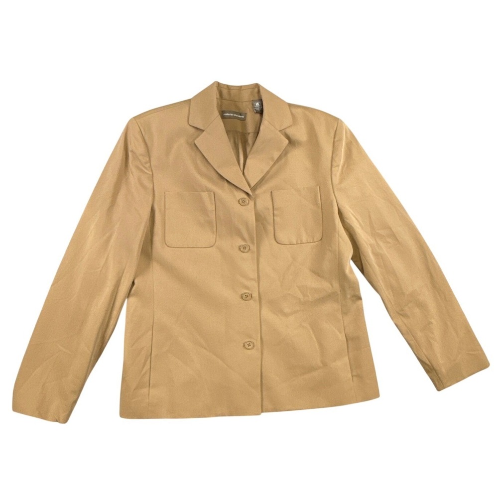Valerie Stevens Tan 100% Cotton 4-Button Patch Pocket Blazer Jacket Size 12